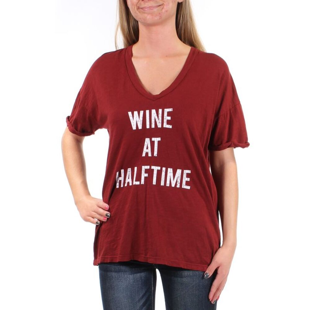THE ORIGINAL RETRO BRAND Womens Burgundy Short Sleeve Top XS